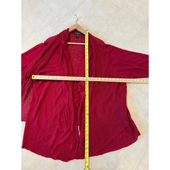 Lauren Ralph Lauren Red 100% Linen Open Front Waterfall Cardigan 3X RN 41381 - Picture 6 of 8